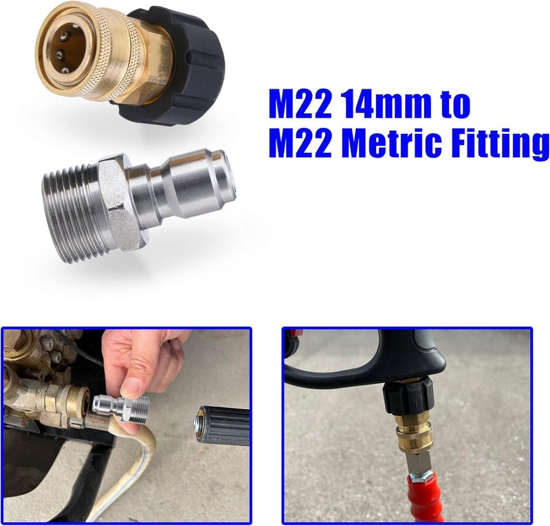 JOEJET Pressure Washer Adapter Set, M22 to 3/8" Quick Connect for Pressure Washer Hose, M22 14mm to M22 Metric Fitting, 5000 PSI - Image 3